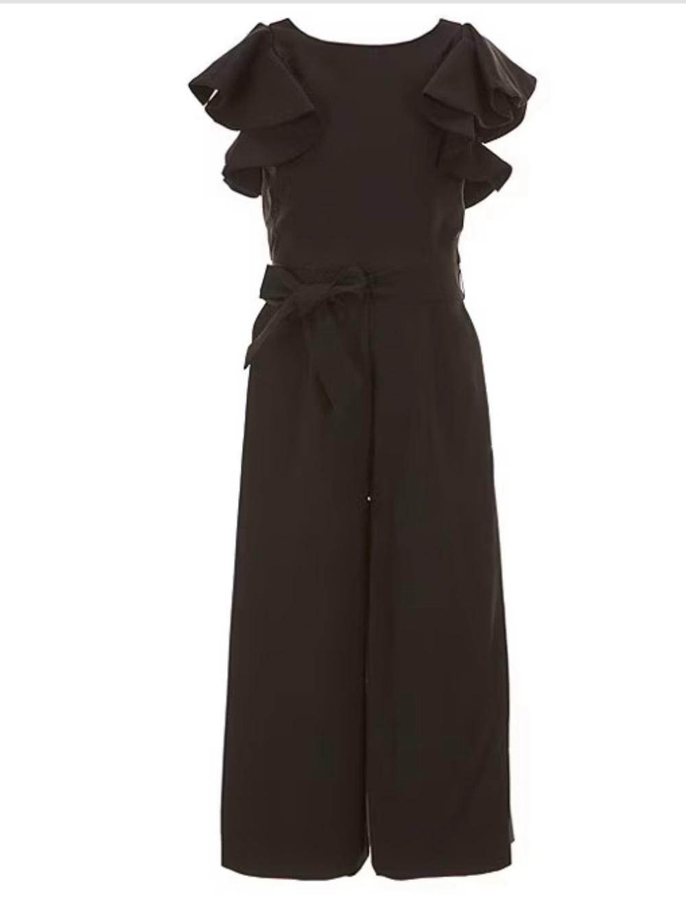 Gianni Bini Black Ruffle-Sleeve Wide-Leg Jumpsuit with Tie Waist